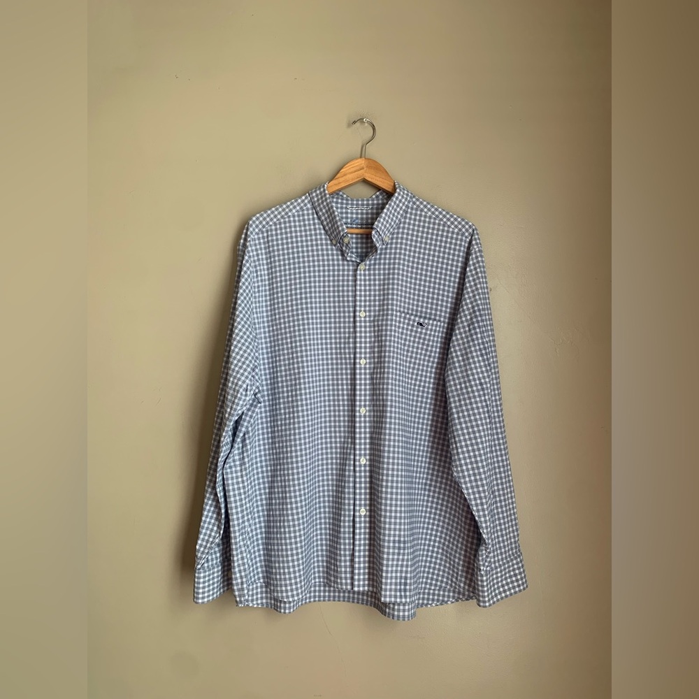 Vineyard Vines OTG Men Shirt XXL On The Go Performance Gray Checked Barely Worn
